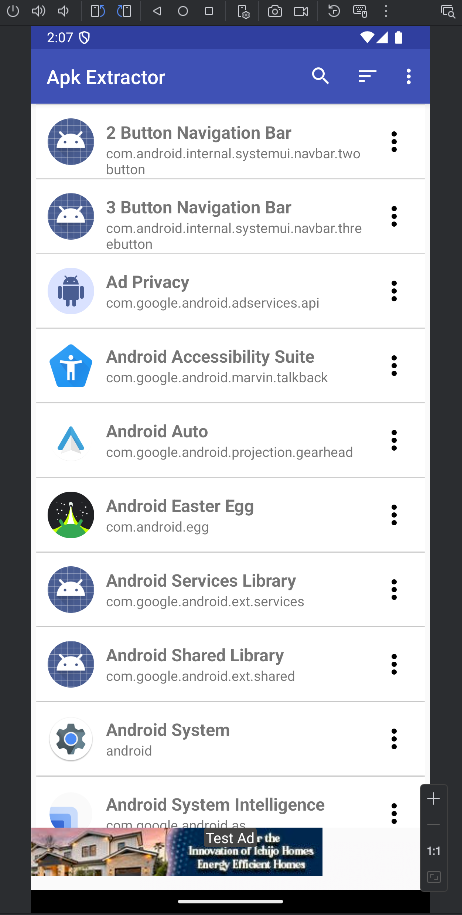 Main screen of APK Extractor with Ads