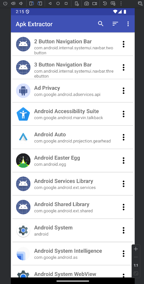 Main screen of APK Extractor without Ads