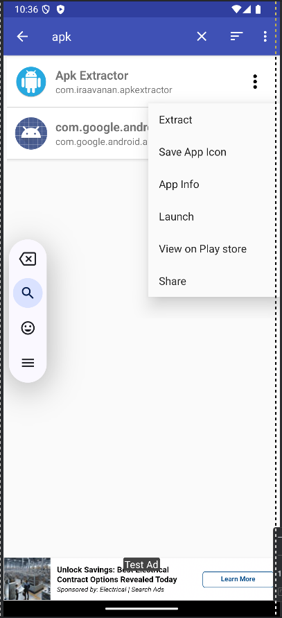 Main screen of APK Extractor